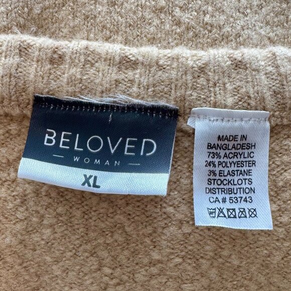 BELOVED WOMAN Beige V-Neck Sweater with Black Stitching - Picture 5 of 5